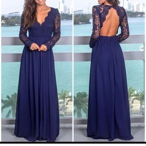 Maniju Dresses | Maniju Navy Crochet Lace Open Back Maxi Dress | Color: Blue